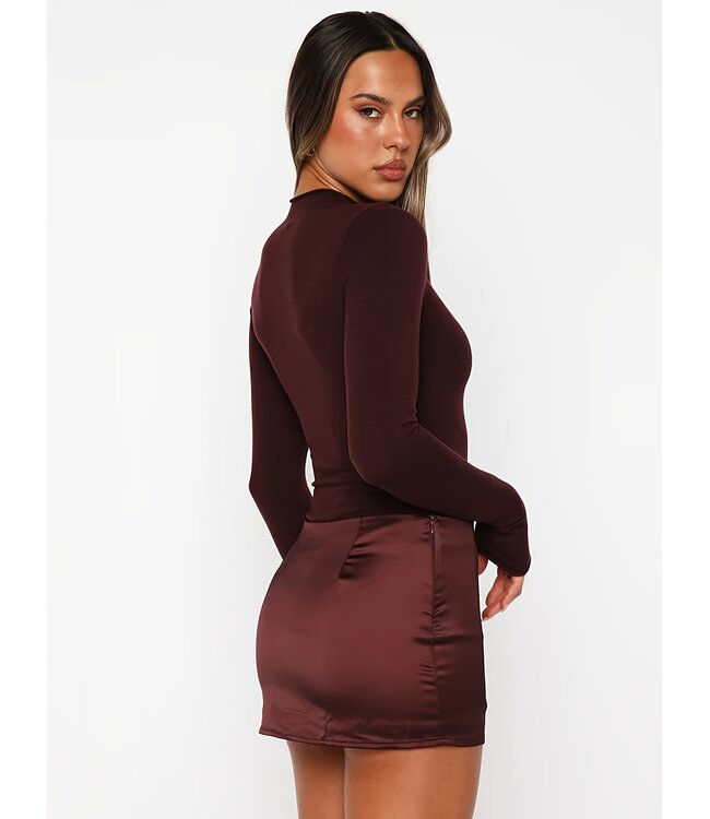 Sexy elegante topje met satijnen rokje set - wijn