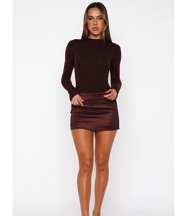 Sexy elegante topje met satijnen rokje set - wijn