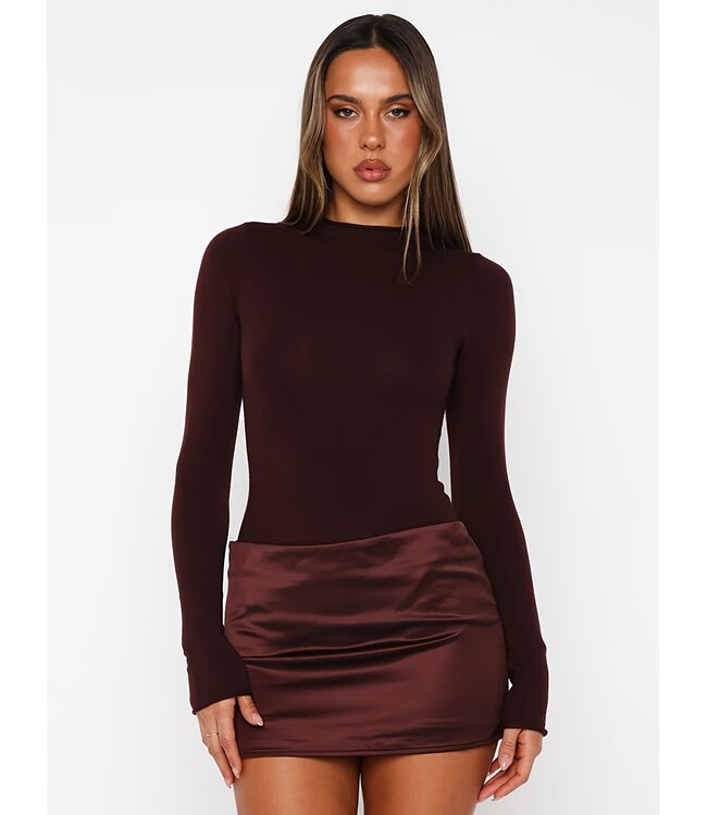 Sexy elegante topje met satijnen rokje set - wijn