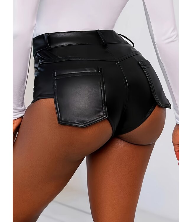 Sexy leatherlook hot shorts - zwart
