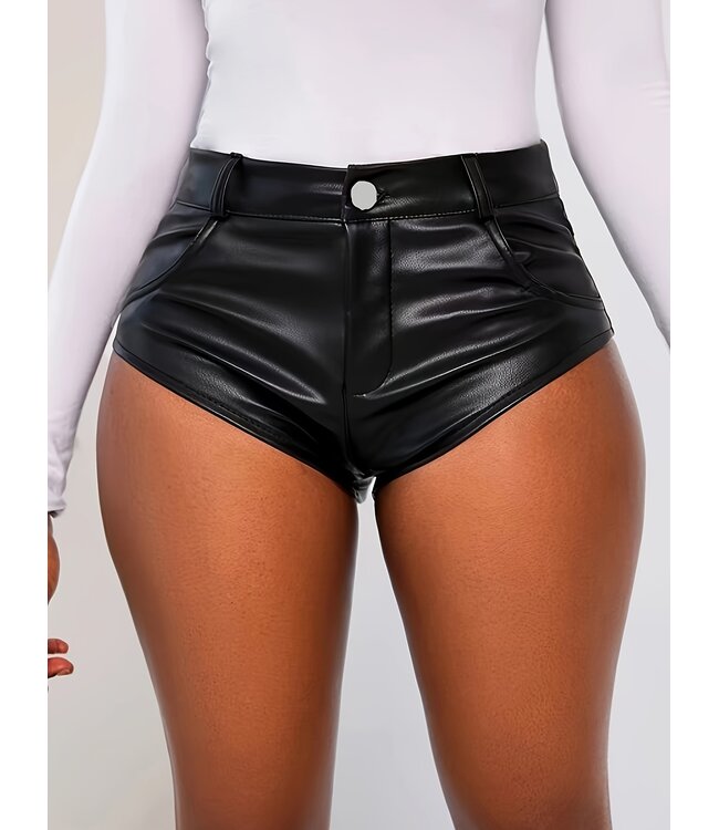 Sexy leatherlook hot shorts - zwart