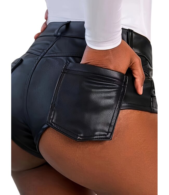 Sexy leatherlook hot shorts - zwart