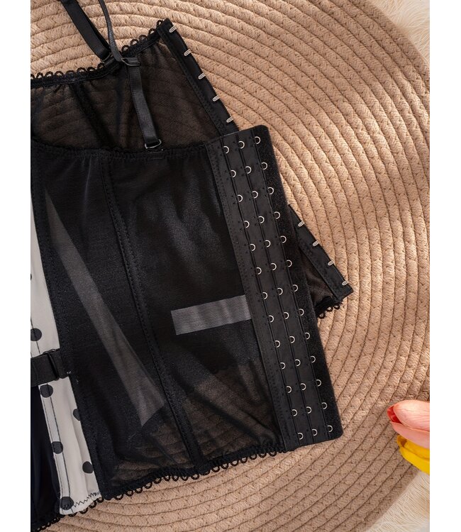 Elegante overbust corset lingerie met riem en verwijderbaar straps - prints