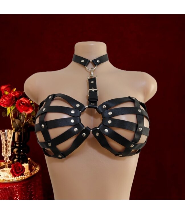 Sexy PU riem punk/erotic role play lingerie setje - zwart