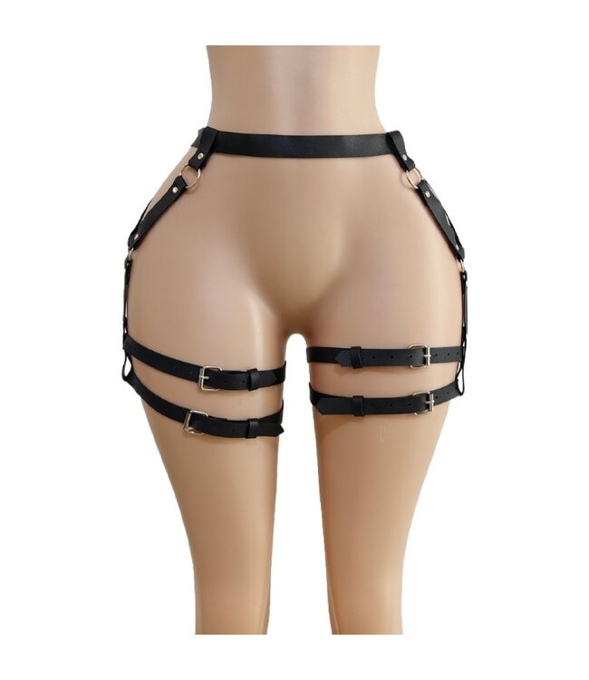 Sexy PU riem punk/erotic role play lingerie setje - zwart