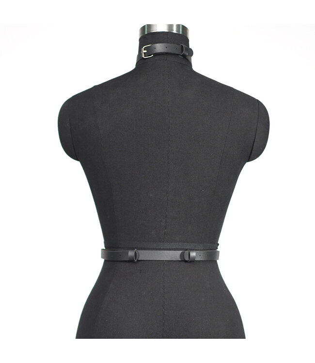 Sexy erotic PU riem lingerie - zwart