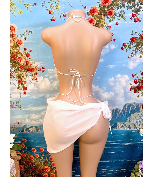 Sexy luxe lingerie 3-delig setje met vlinder en parel/ketting- wit