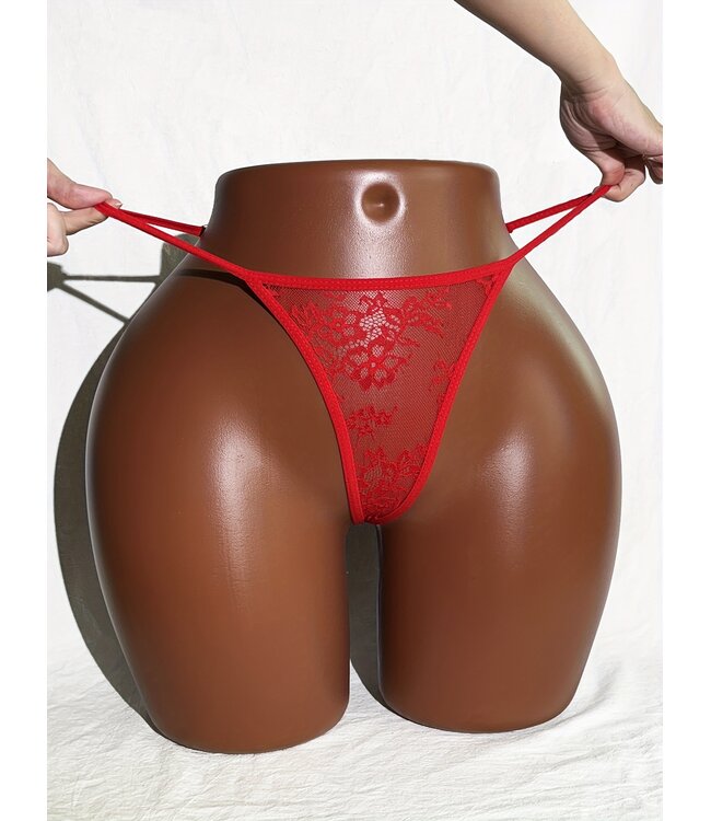 Sexy kanten string met ketting en hart - rood