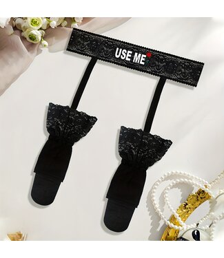 Sexy kousen met jarretel ' USE ME'  lingerie met kant -zwart