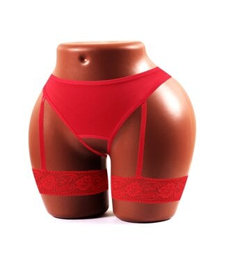 ClassyWear Sexy open-kruis string met kant - rood