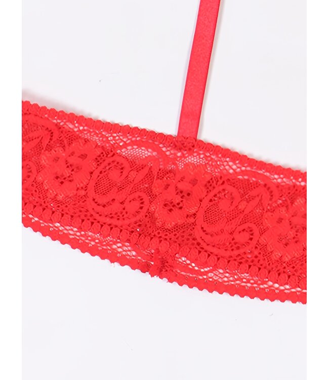 Sexy open-kruis string met kant - rood