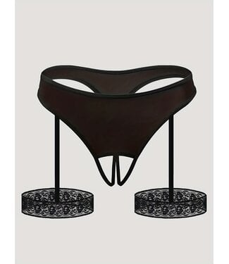 ClassyWear Sexy open-kruis string met kant - zwart