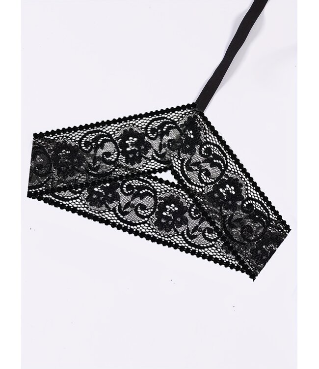 Sexy open-kruis string met kant - zwart