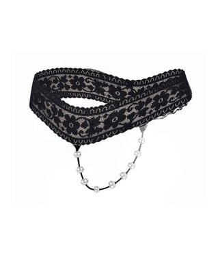 ClassyWear Sexy kanten string met parel - zwart