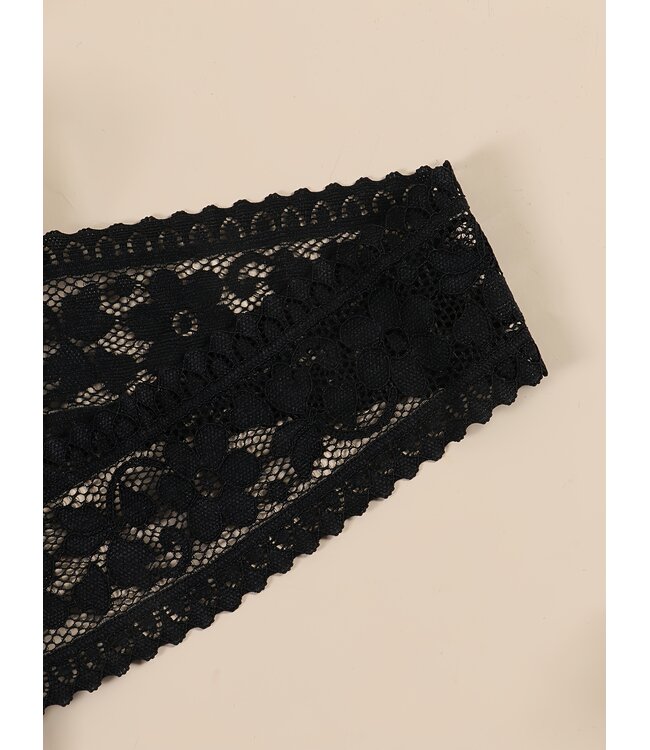 Sexy kanten string met parel - zwart