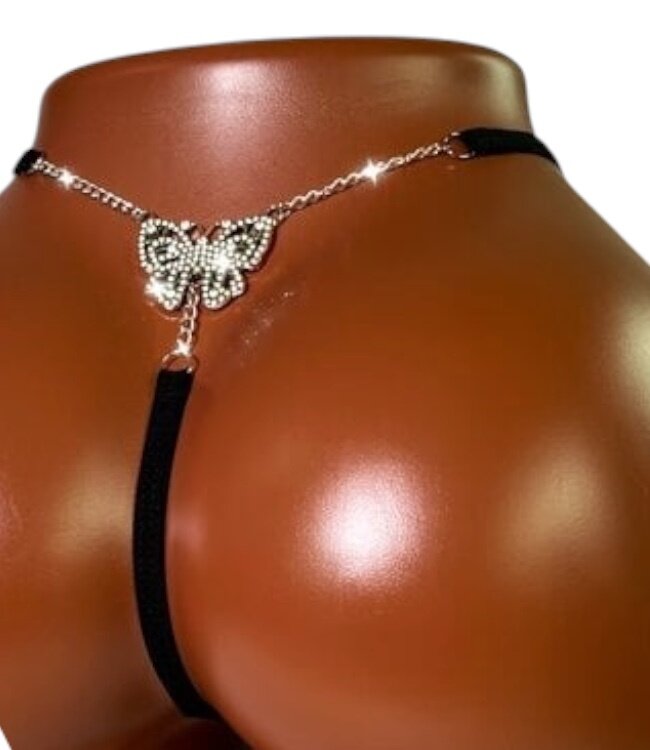 Sexy string met vlinder achterkant - zwart