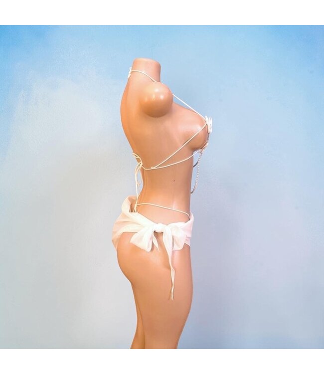 Sexy luxe lingerie 3-delig setje met vlinder en parel/ketting- wit