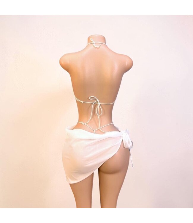 Sexy luxe lingerie 3-delig setje met vlinder en parel/ketting- wit