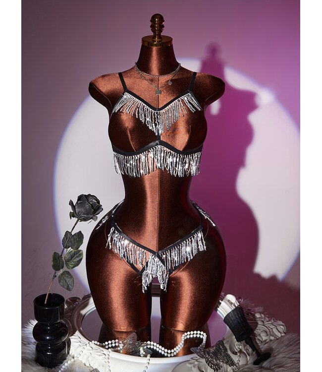 Sexy 2-delige open cup lingerie set met pailletten