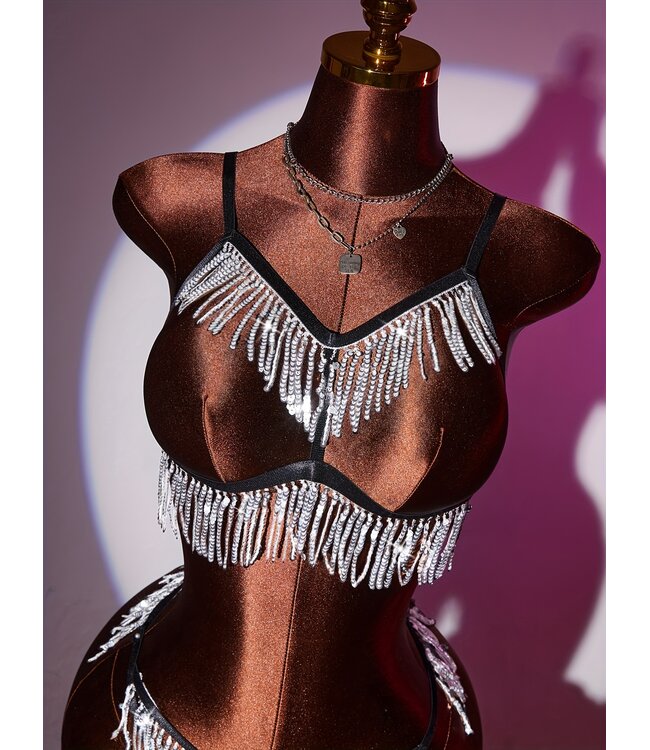 Sexy 2-delige open cup lingerie set met pailletten