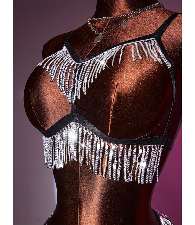 Sexy 2-delige open cup lingerie set met pailletten