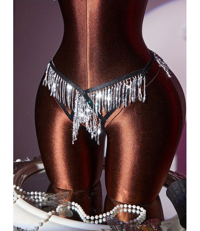 Sexy 2-delige open cup lingerie set met pailletten