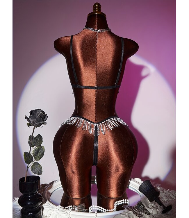 Sexy 2-delige open cup lingerie set met pailletten