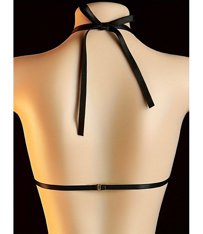 Sexy open kruis lingerie bodysuit met hartje tepelplakker look -zwart