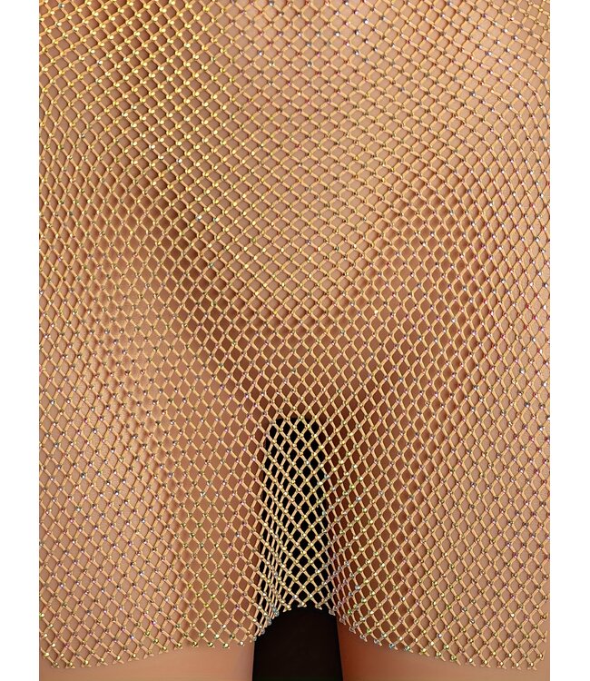 Sexy visnet lingerie jurkje met glitter strass en ketting- nude