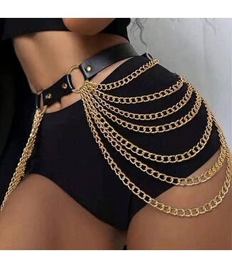 ClassyWear Sexy riem met gouden ketting - zwart