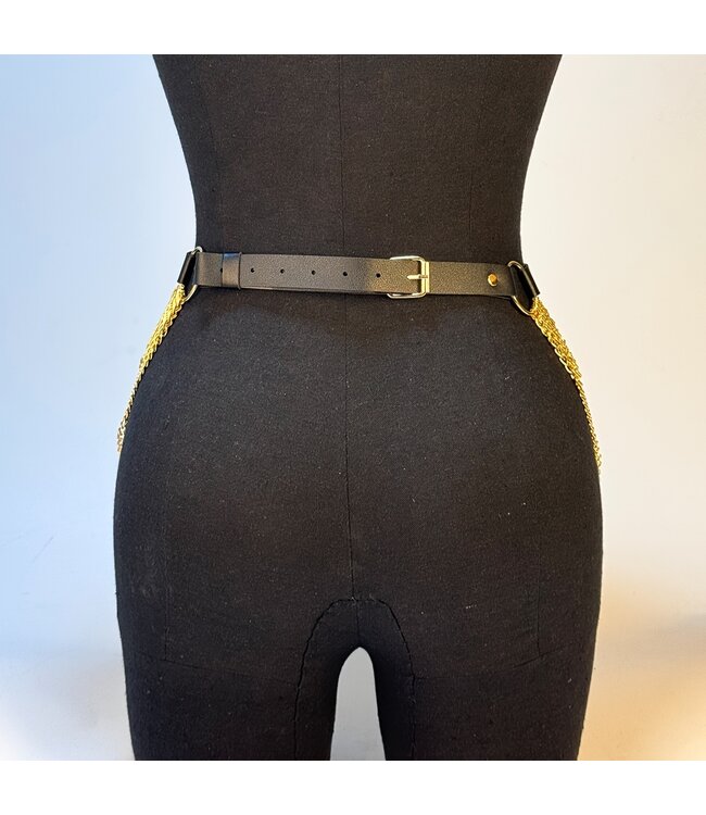 Sexy riem met gouden ketting - zwart
