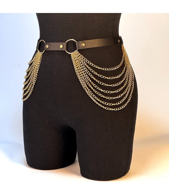 Sexy riem met gouden ketting - zwart