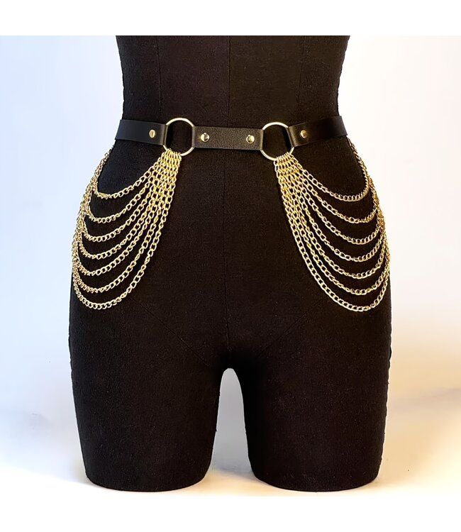 Sexy riem met gouden ketting - zwart