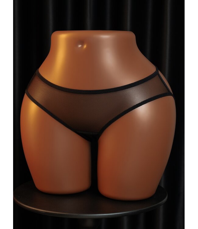 Sexy mesh string met open achterkant en ketting decoratie -zwart/zilver