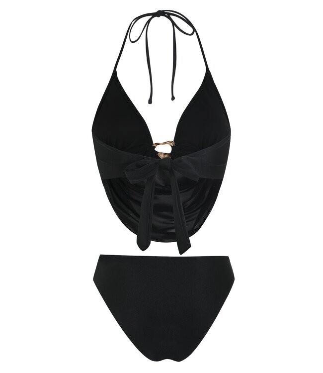 Luxe bikini setje met sarong en glitter - zwart