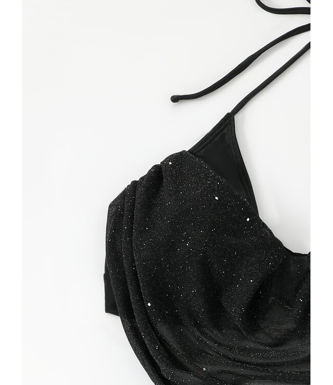Luxe bikini setje met sarong en glitter - zwart