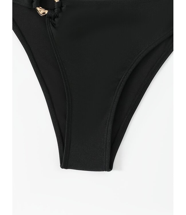 Luxe bikini setje met sarong en glitter - zwart