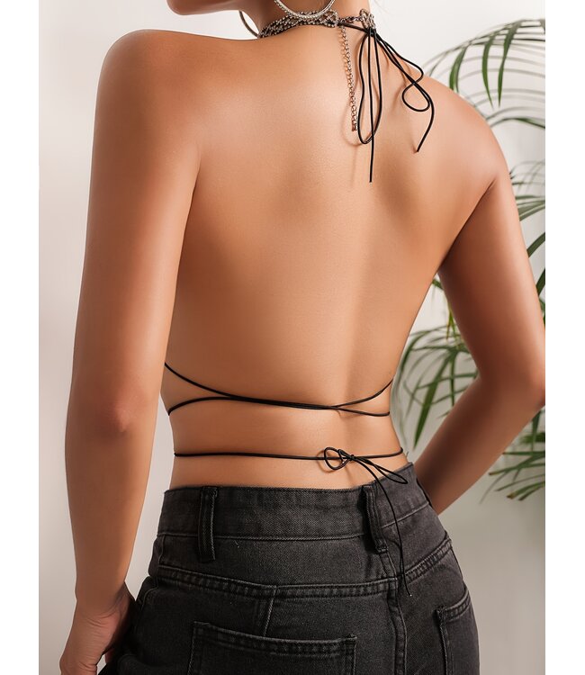 Sexy topje met strass feestje outfit - zwart