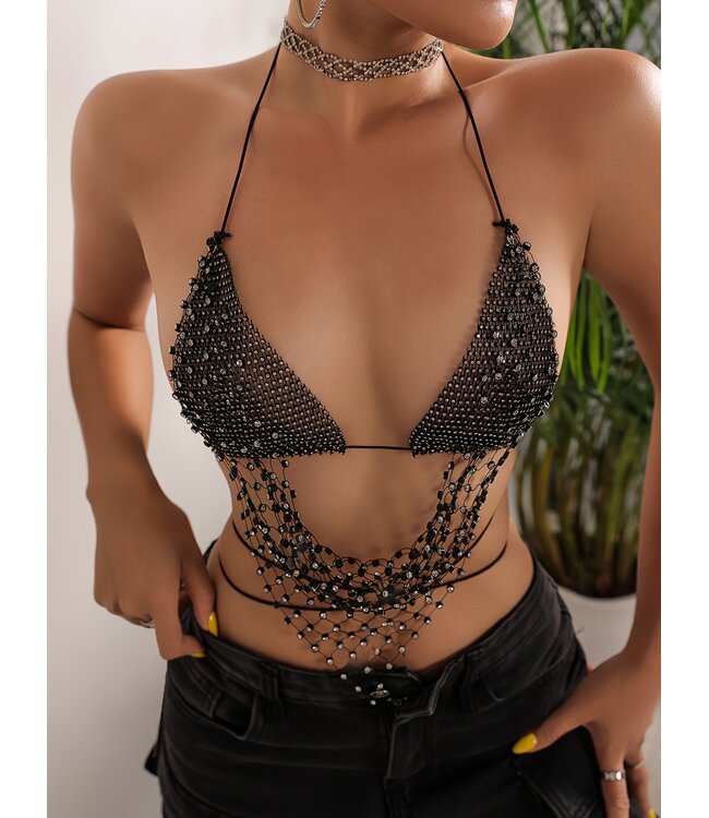 Sexy topje met strass feestje outfit - zwart