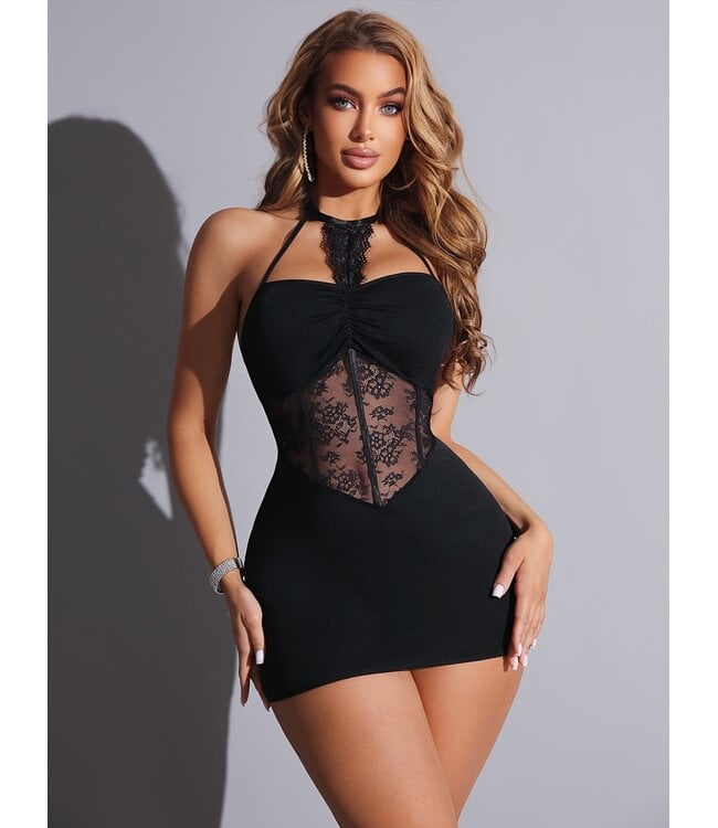 ClassyWear Sexy lingerie jurkje met kant - zwart