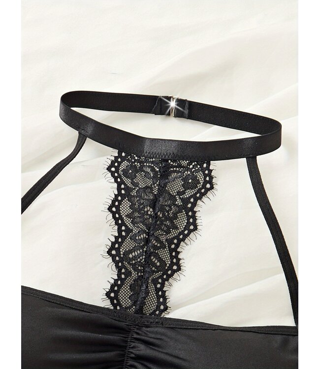 Sexy lingerie jurkje met kant - zwart