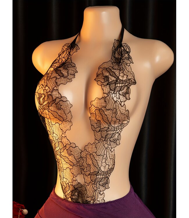 Sexy elegante lingerie jurk met kant en open rug - wijn