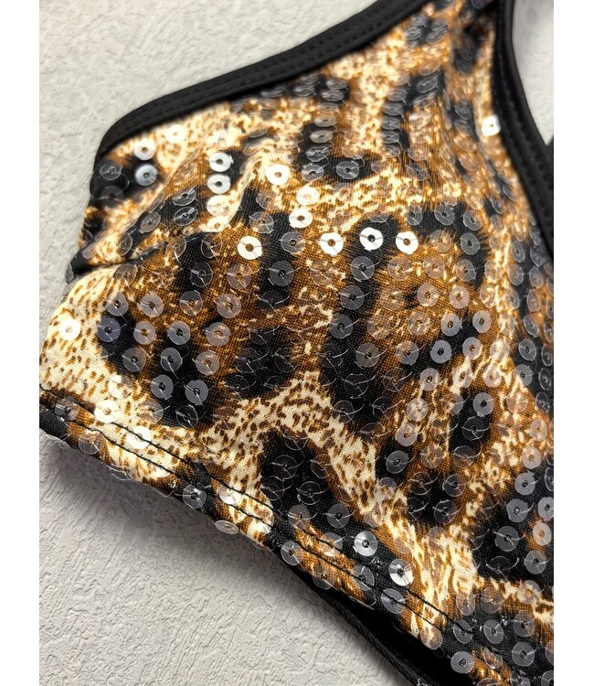Sexy luxe badpak met sarong en panterprints lovertjes - leo