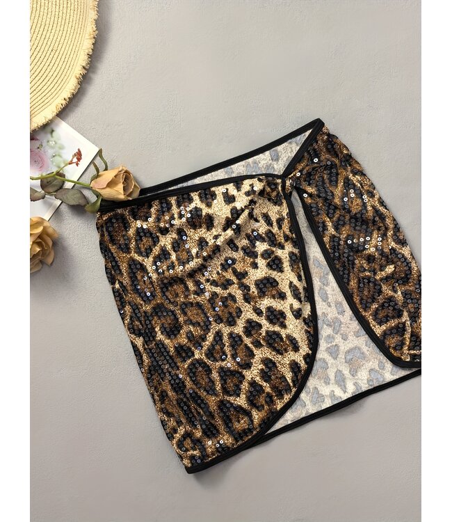 Sexy luxe badpak met sarong en panterprints lovertjes - leo