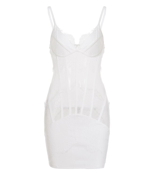 Sexy kanten witte jurkje met mesh