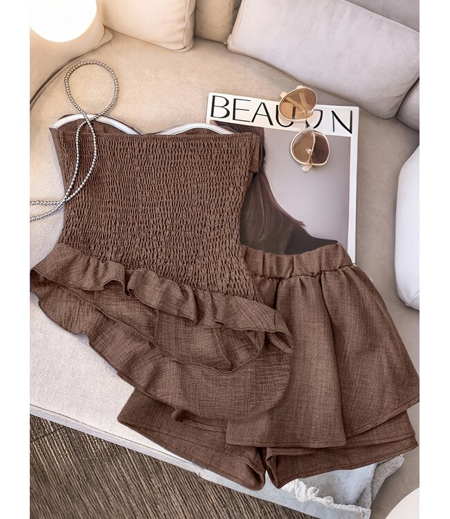 Luxe topje met skort set - bruin