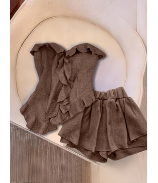 ClassyWear Luxe topje met skort set - bruin