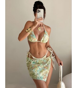 ClassyWear Luxe bikini 3-delige set met lovertjes - groen
