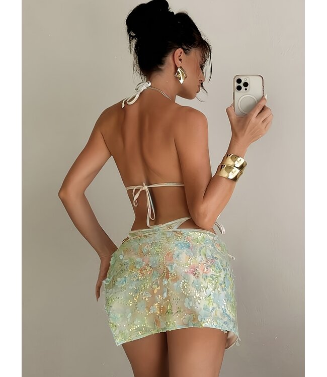 Luxe bikini 3-delige set met lovertjes - groen