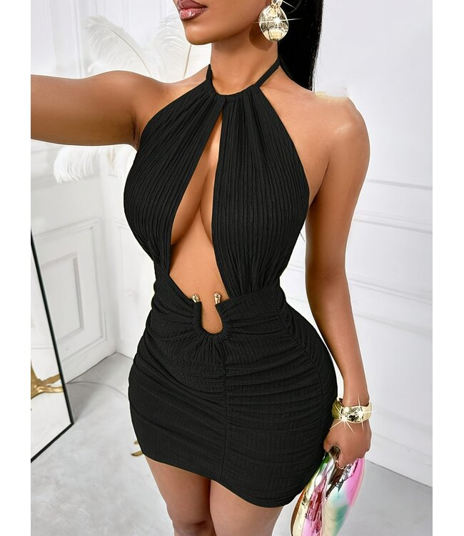 Sexy mini-jurkje met cut out en open rug - zwart